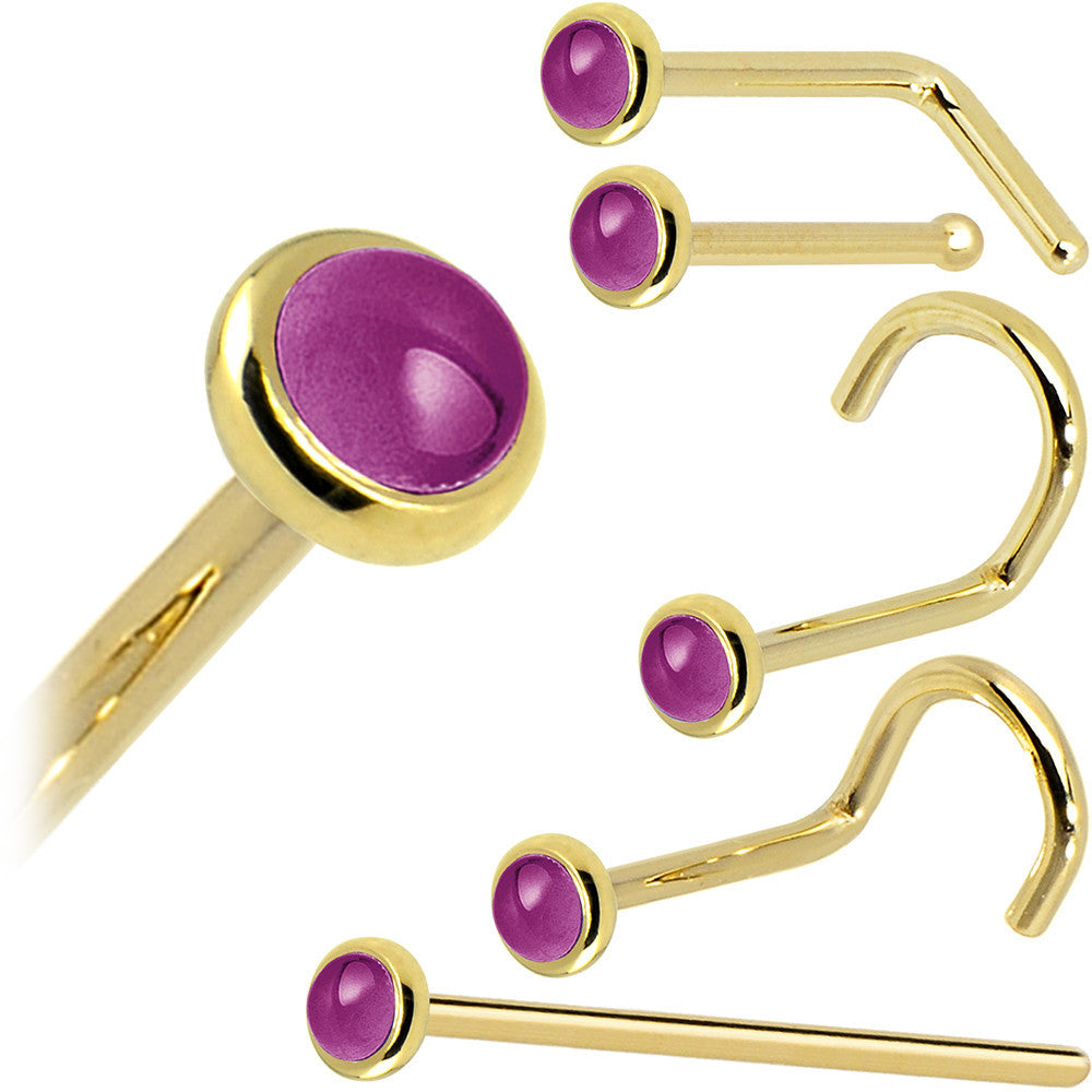 BodyCandy Solid 14K Yellow Gold 2mm Genuine Pink Garnet Nose Ring — size reference