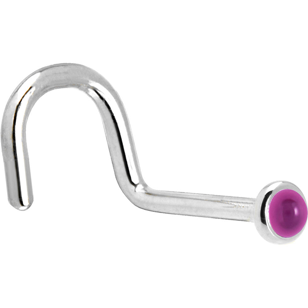 BodyCandy Solid 14K White Gold 2mm Genuine Pink Garnet Nose Ring — detail close-up