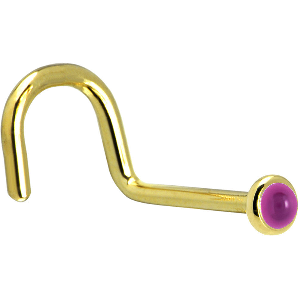 BodyCandy Solid 14K Yellow Gold 2mm Genuine Pink Garnet Nose Ring — detail close-up