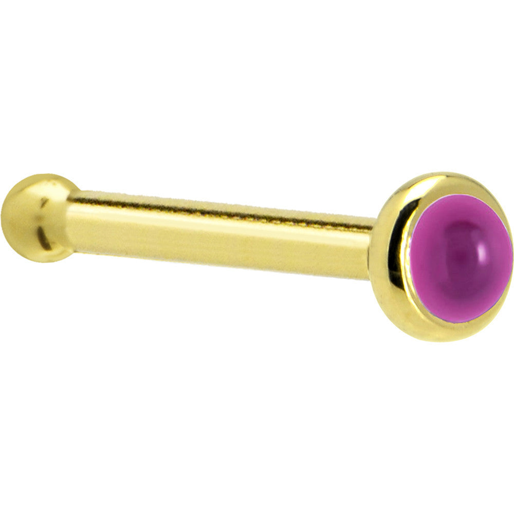 BodyCandy Solid 14K Yellow Gold 2mm Genuine Pink Garnet Nose Ring — side view
