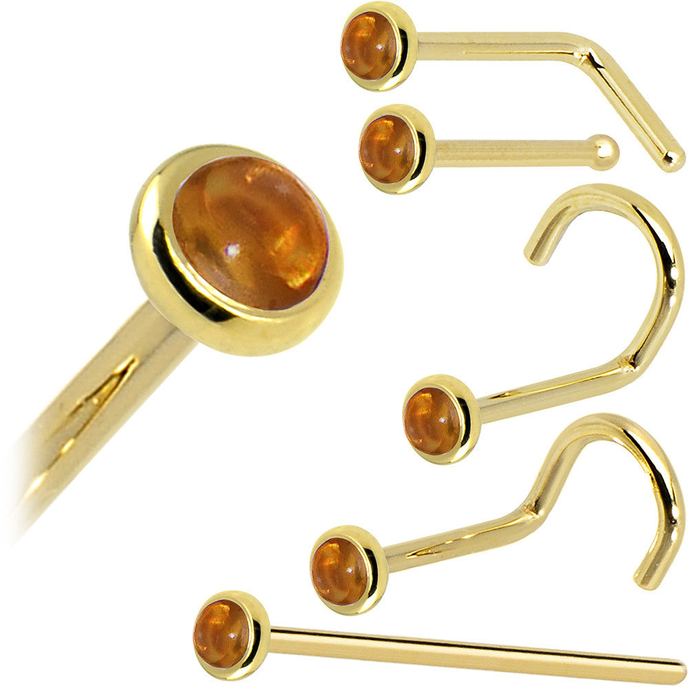 BodyCandy Solid 14K Yellow Gold  2mm Genuine Citrine Saffron Nose Ring — in-use photo