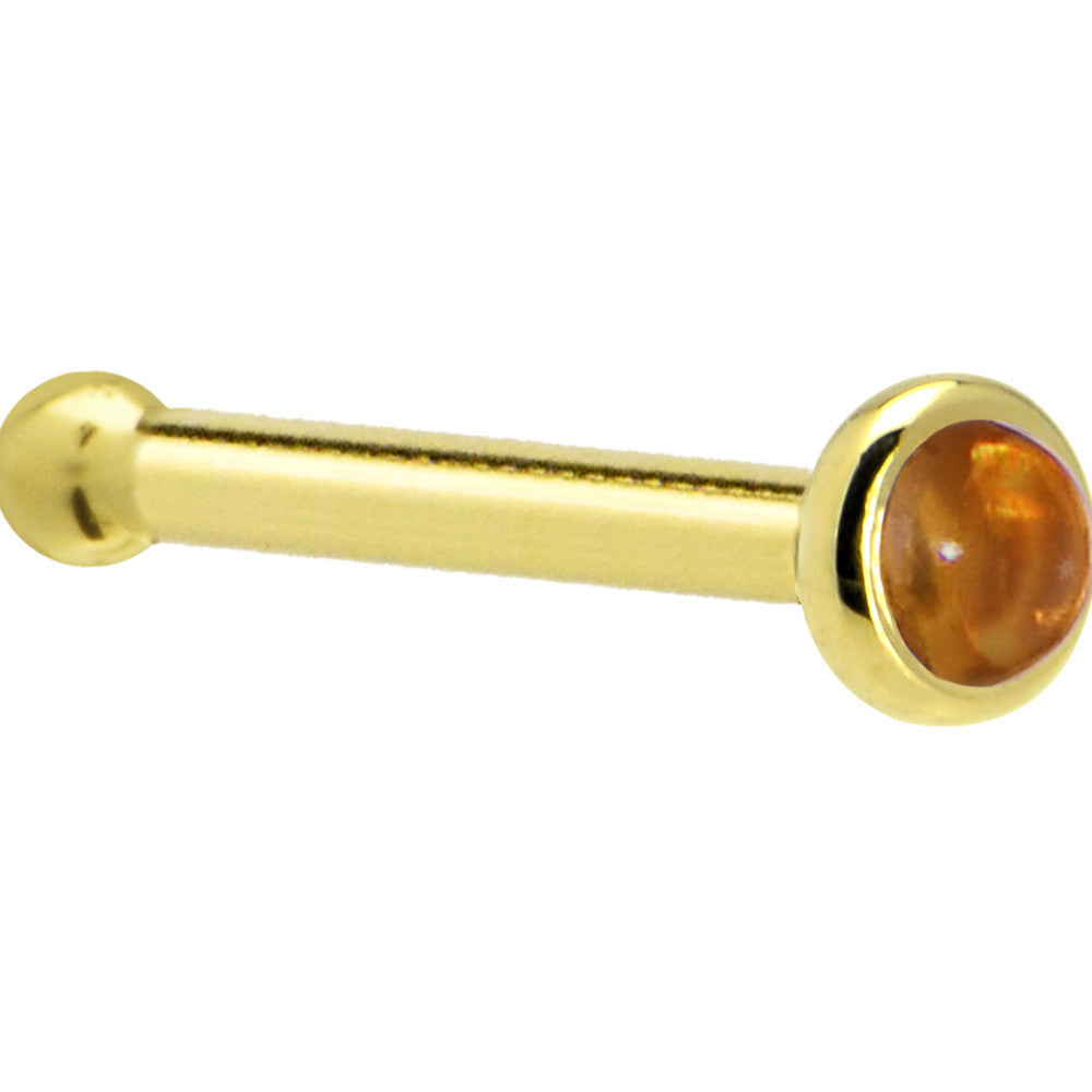 BodyCandy Solid 14K Yellow Gold  2mm Genuine Citrine Saffron Nose Ring — side view