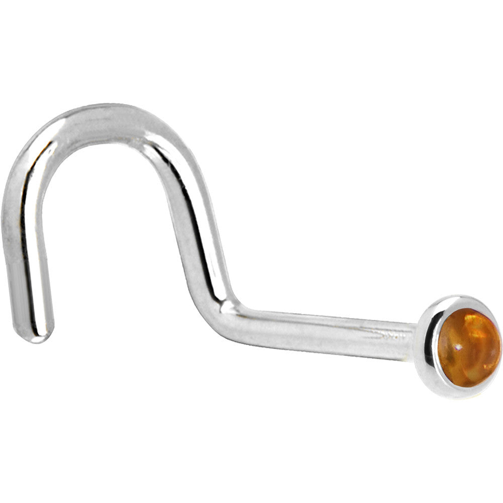 BodyCandy Solid 14K White Gold 2mm Genuine Citrine Saffron Nose Ring — detail close-up