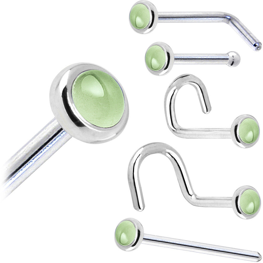 BodyCandy Solid 14K White Gold 2mm Genuine Peridot Nose Ring — in-use photo