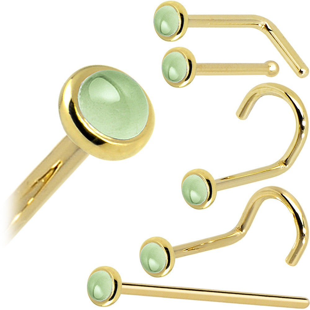 BodyCandy Solid 14K Yellow Gold 2mm Genuine Peridot Nose Ring — in-use photo