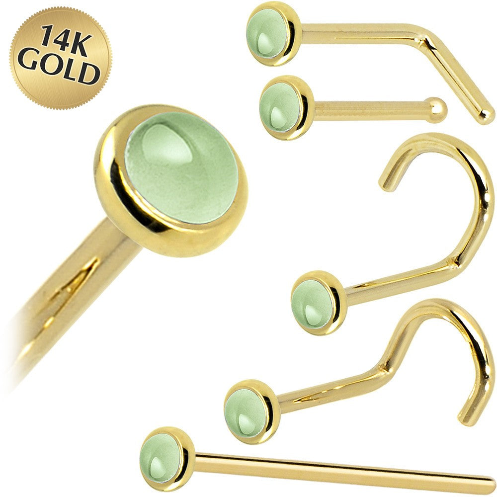 BodyCandy Solid 14K Yellow Gold 2mm Genuine Peridot Nose Ring — main product shot