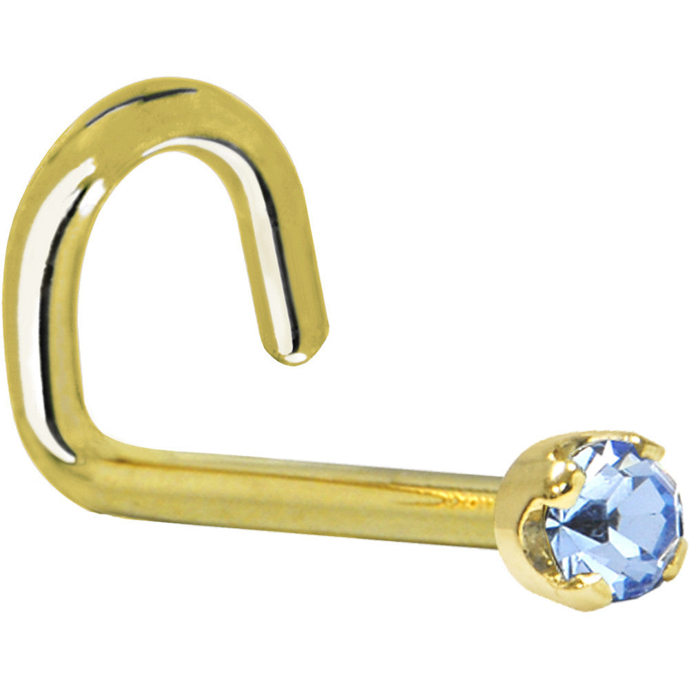 BodyCandy Solid 14K Yellow Gold 2mm Light Blue Cubic Zirconia Nose Ring — back view