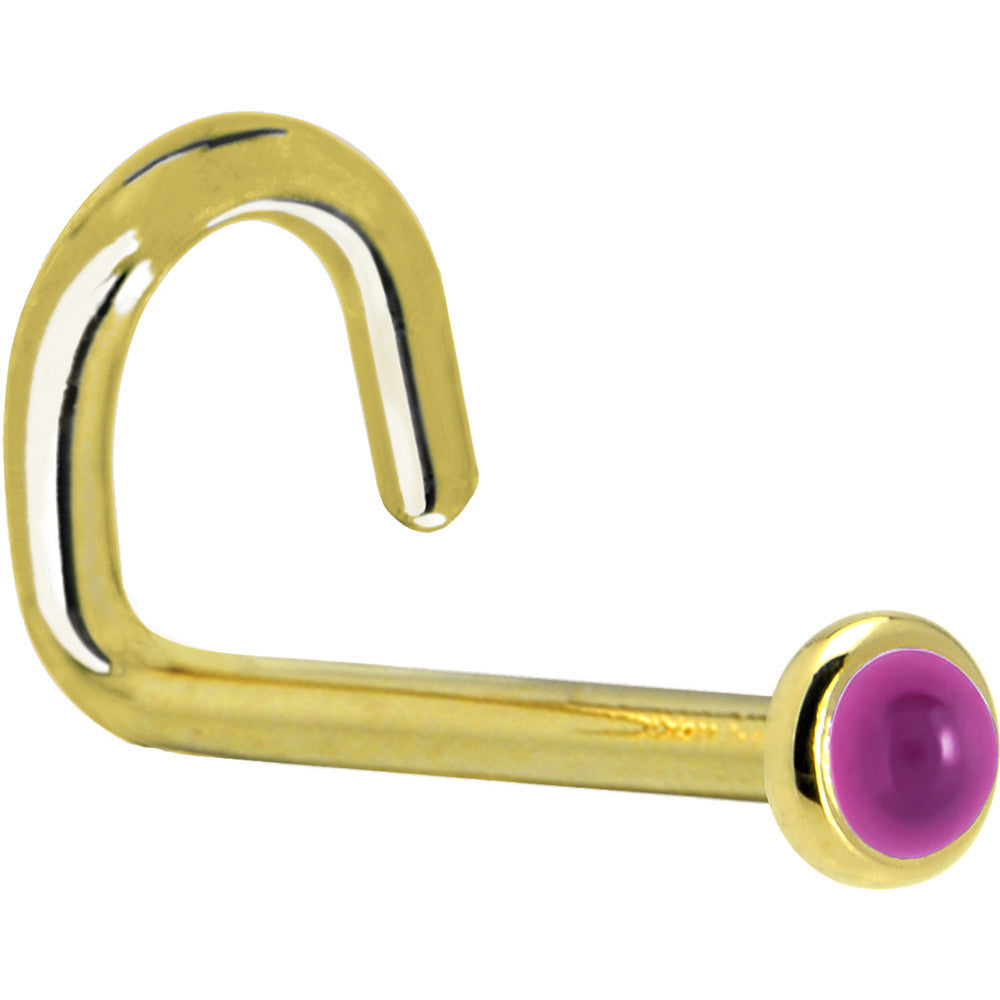 BodyCandy Solid 14K Yellow Gold 2mm Genuine Pink Garnet Nose Ring — back view
