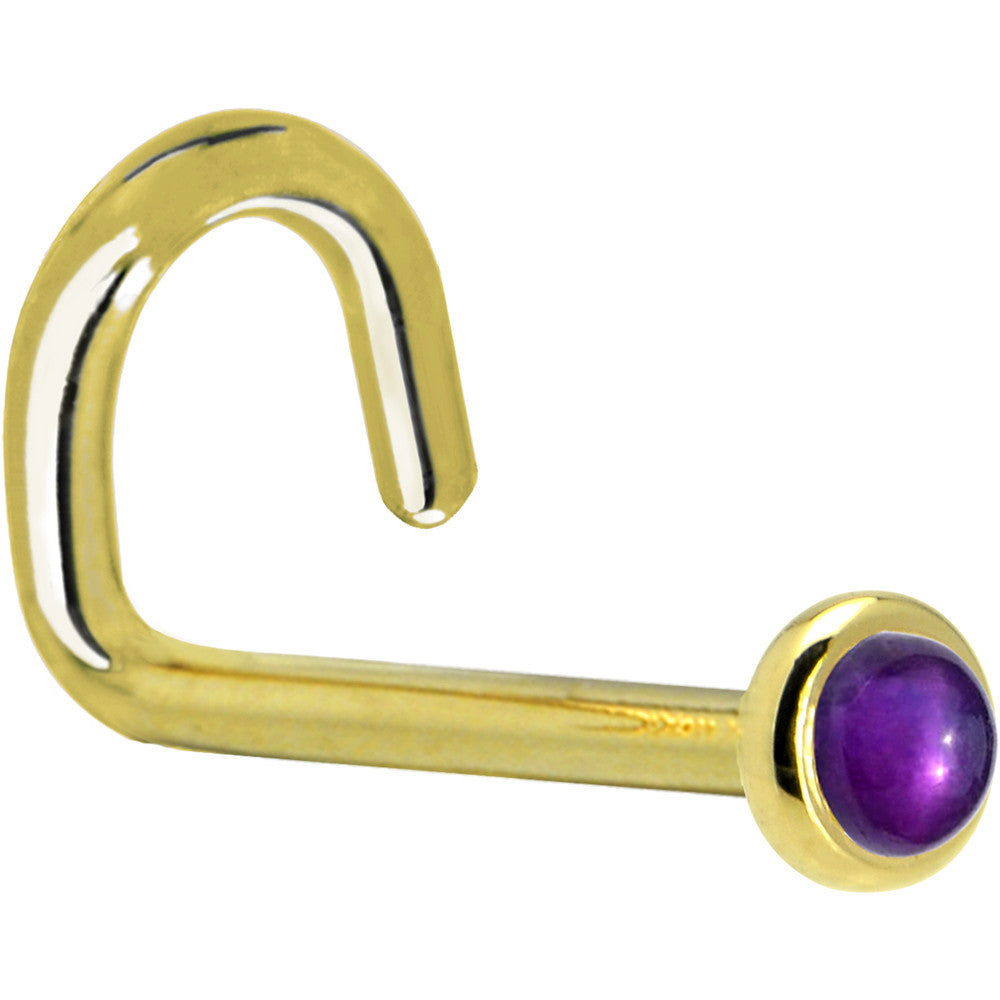 BodyCandy Solid 14K Yellow Gold 2mm Genuine Amethyst Nose Ring — side view