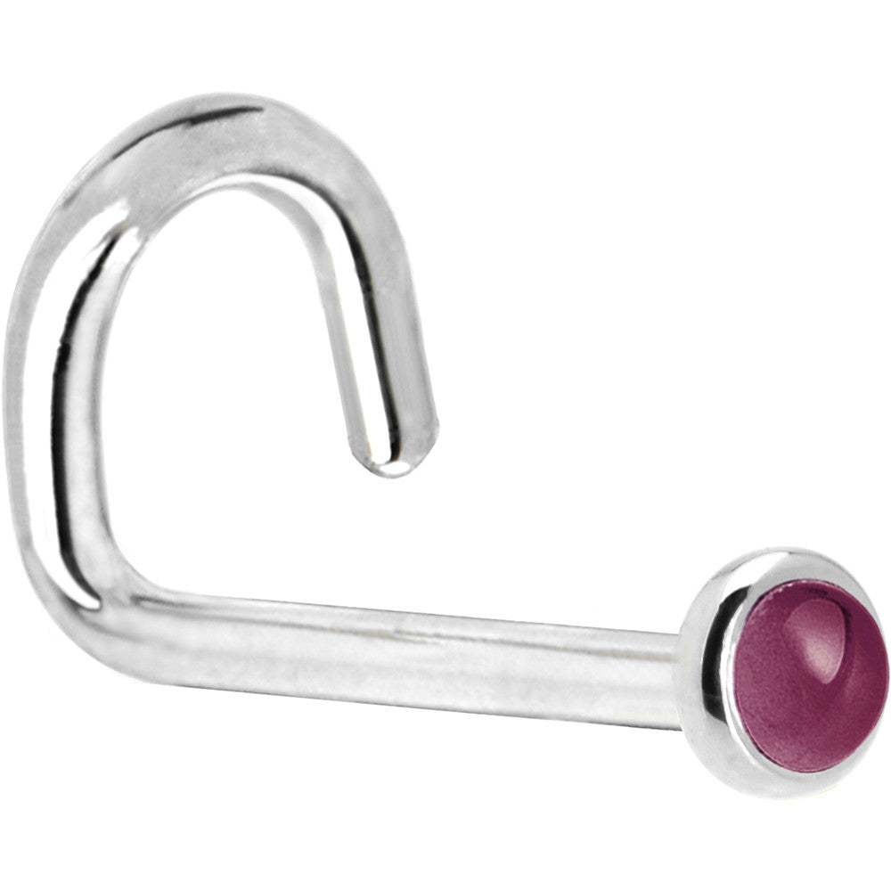 BodyCandy Solid 14K White Gold 2mm Genuine Raspberry Rhodolite Garnet Nose Ring — back view