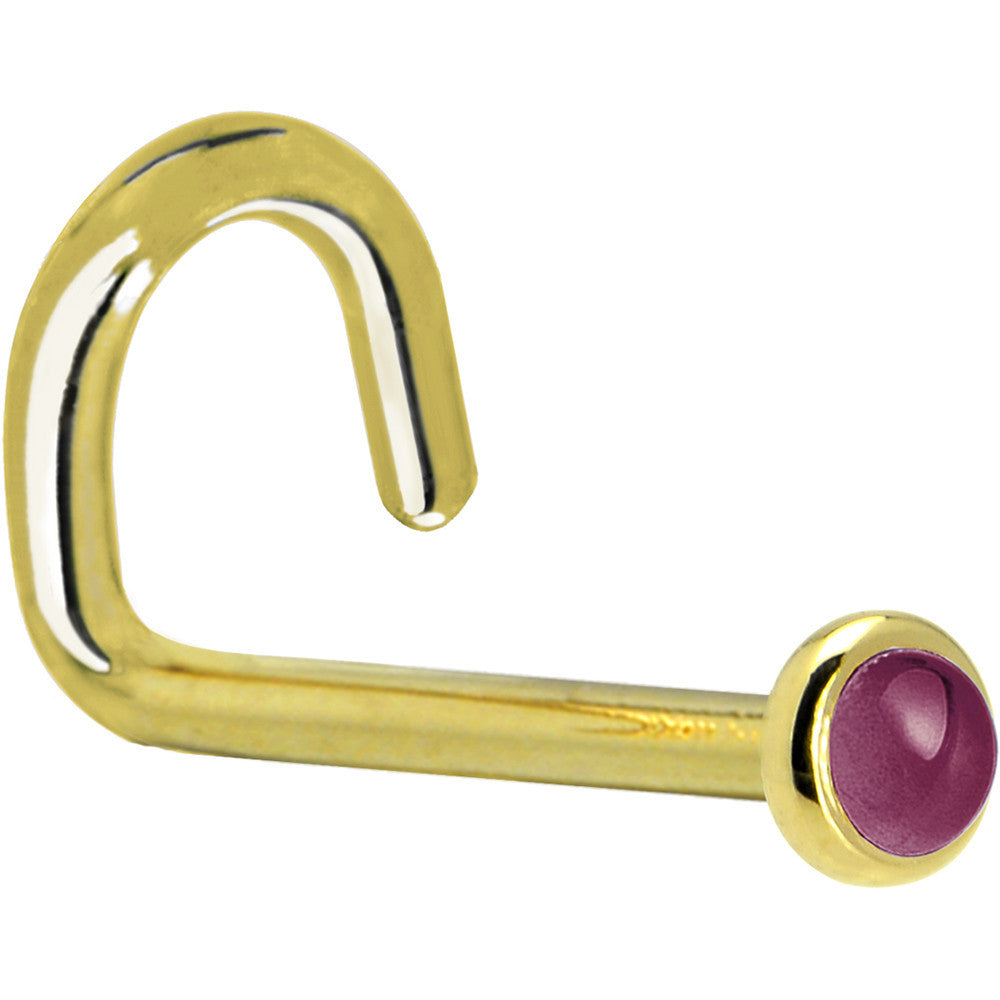 BodyCandy Solid 14K Yellow Gold 2mm Genuine Raspberry Rhodolite Garnet Nose Ring — back view