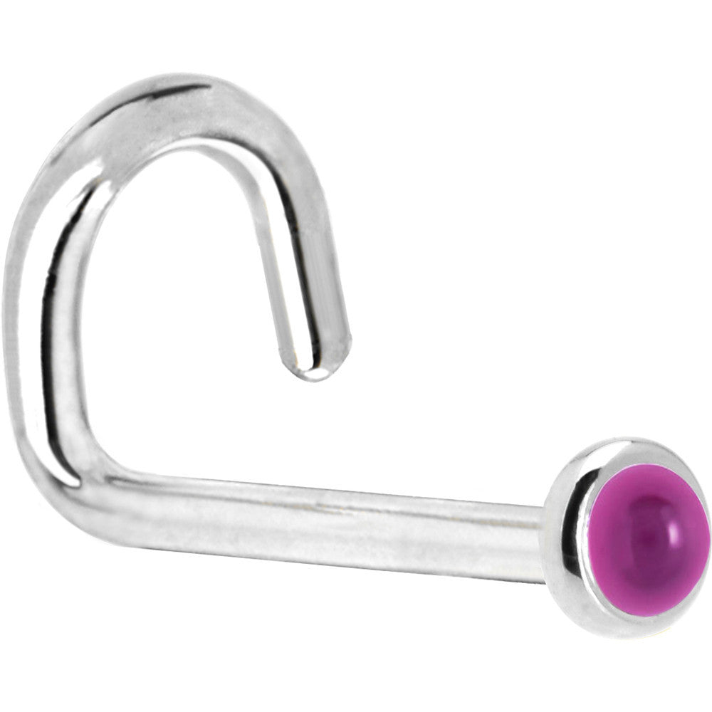BodyCandy Solid 14K White Gold 2mm Genuine Pink Garnet Nose Ring — back view