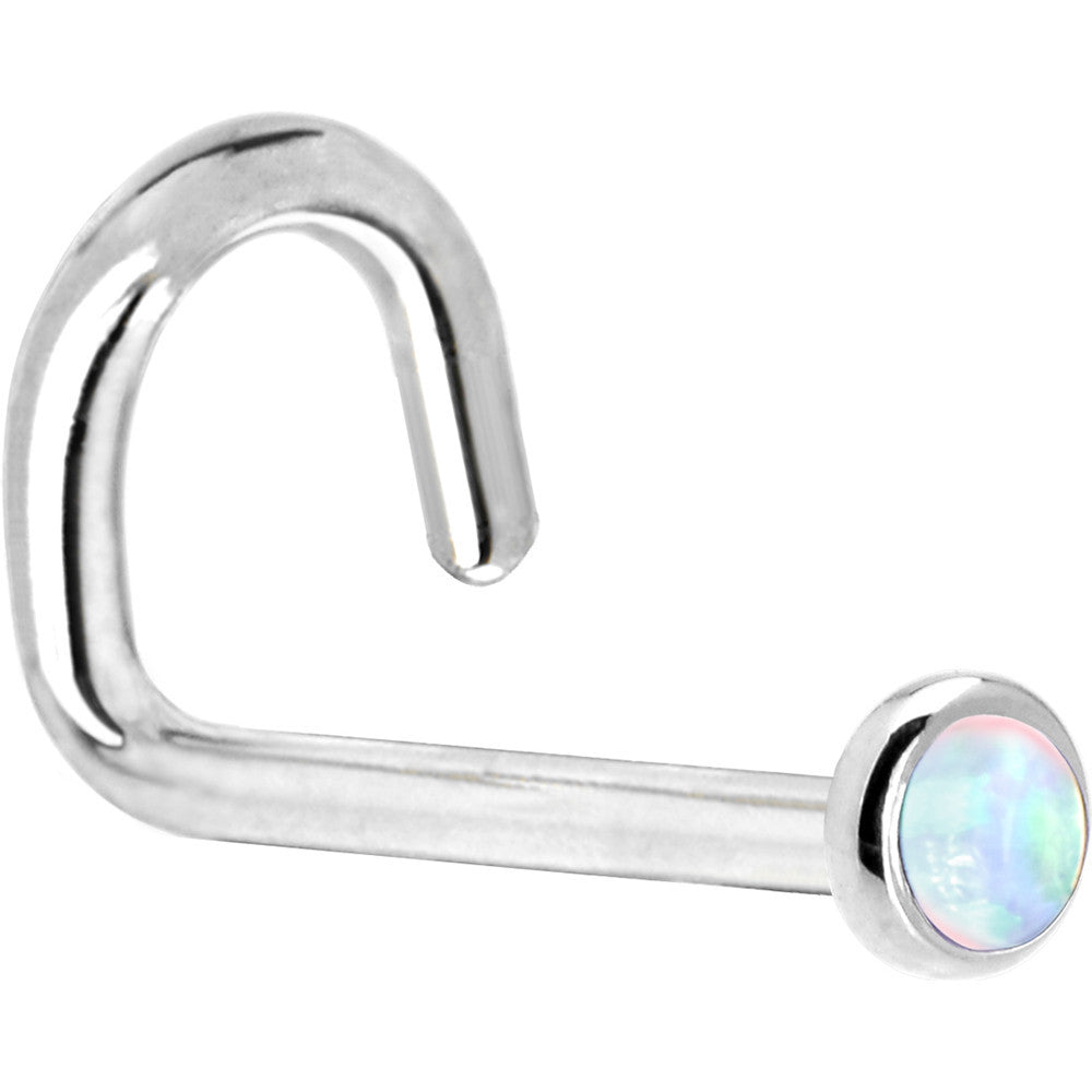 BodyCandy Solid 14K White Gold 2mm Synthetic Opal Nose Ring — back view