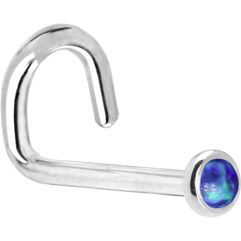 BodyCandy Solid 14K White Gold 2mm Dark Blue Synthetic Opal Nose Ring — back view