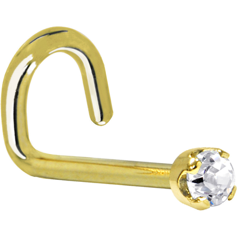 BodyCandy Solid 14K Yellow Gold 2mm Clear Cubic Zirconia Nose Ring — back view
