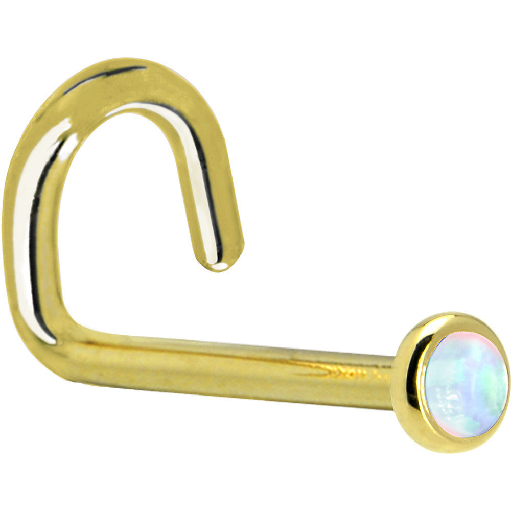 BodyCandy Solid 14K Yellow Gold 2mm Synthetic Opal Nose Ring — back view