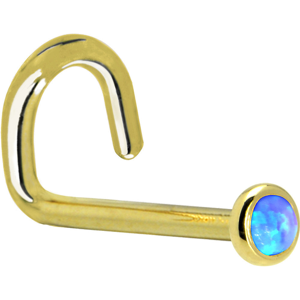 BodyCandy Solid 14K Yellow Gold 2mm Blue Synthetic Opal Nose Ring — back view
