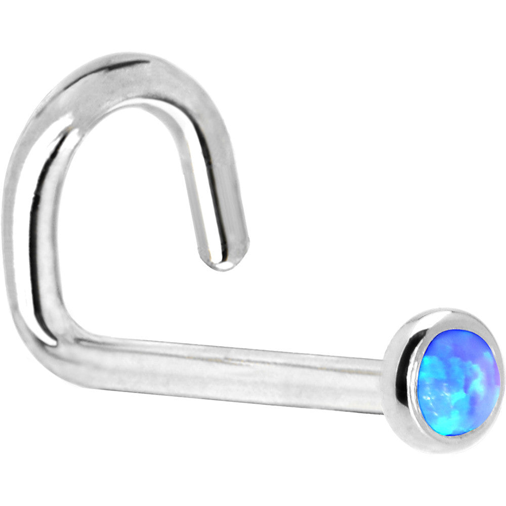 BodyCandy Solid 14K White Gold 2mm Blue Synthetic Opal Nose Ring — back view