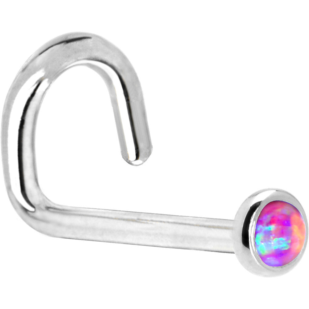 BodyCandy Solid 14K White Gold 2mm Fuchsia Synthetic Opal Nose Ring — back view