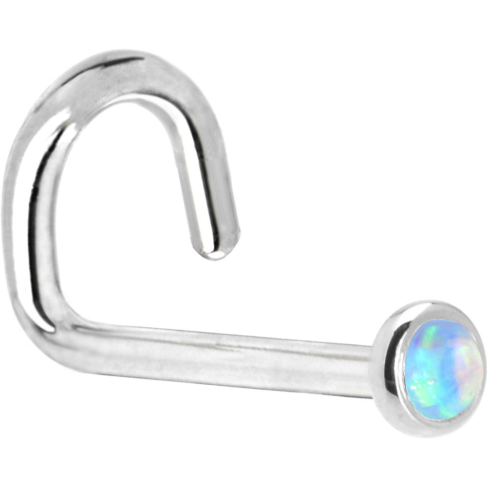 BodyCandy Solid 14K White Gold 2mm Light Blue Synthetic Opal Nose Ring — back view