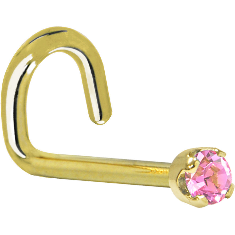 BodyCandy Solid 14K Yellow Gold 2mm Pink Cubic Zirconia Nose Ring — alternative angle