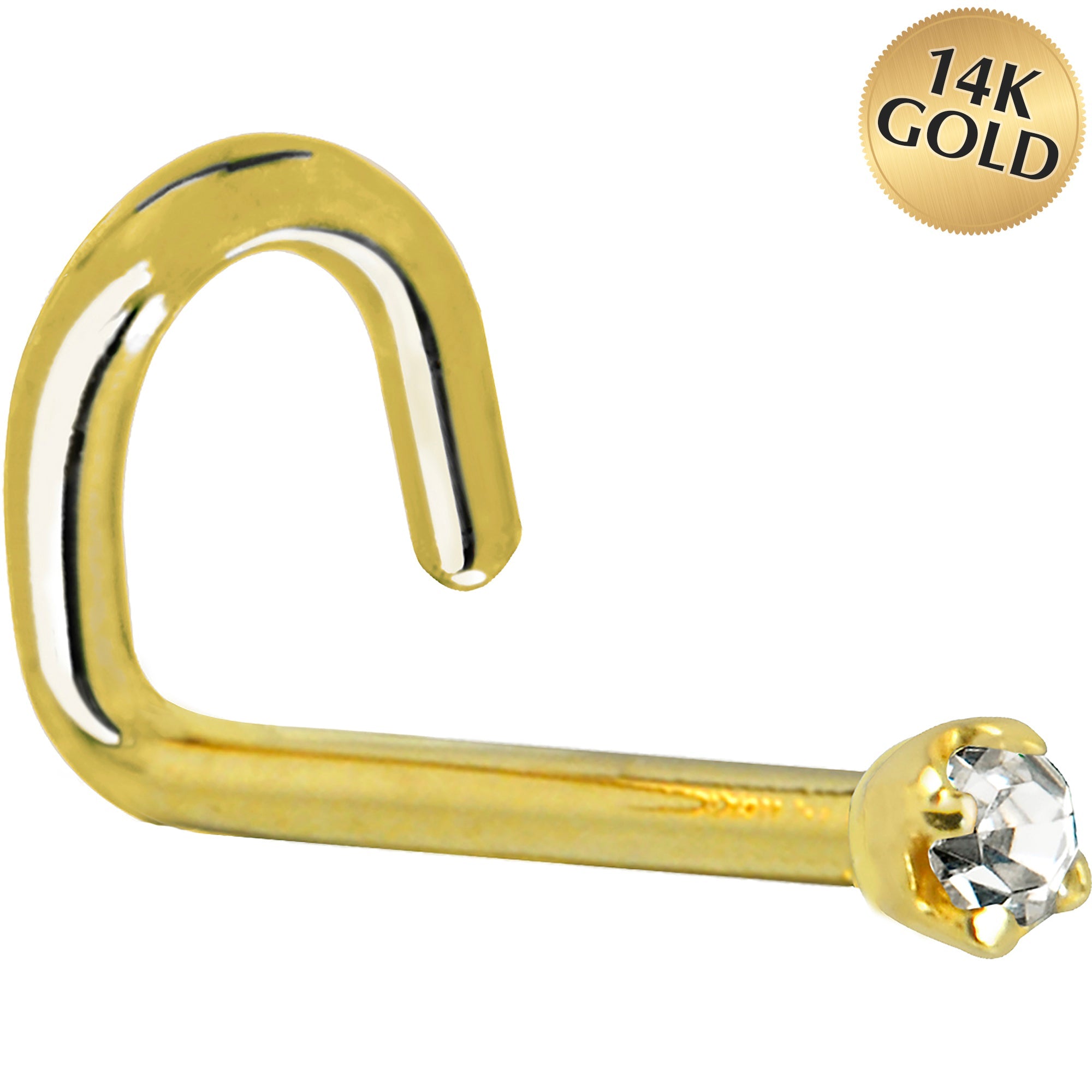 BodyCandy Solid 14K Yellow Gold 1.5mm Genuine Diamond Nose Ring — side view