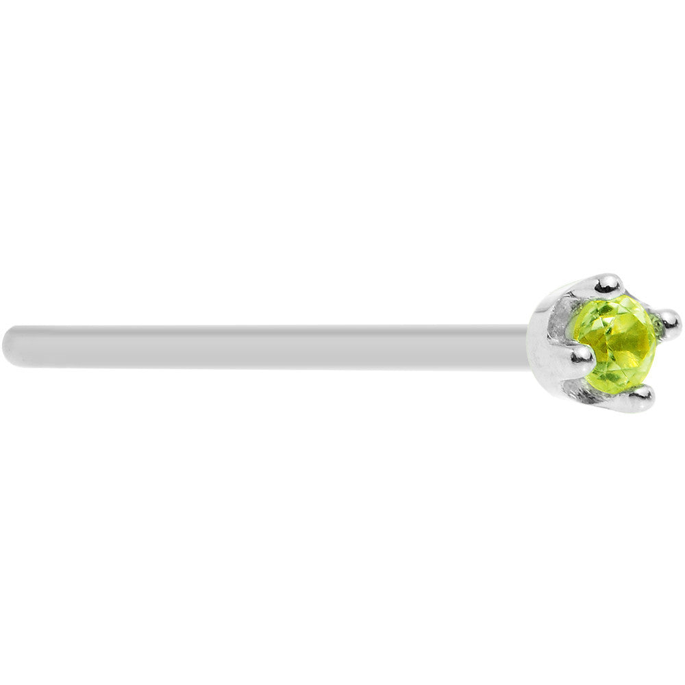 BodyCandy Solid 14K White Gold 1.5mm Genuine Peridot Nose Ring — product on model
