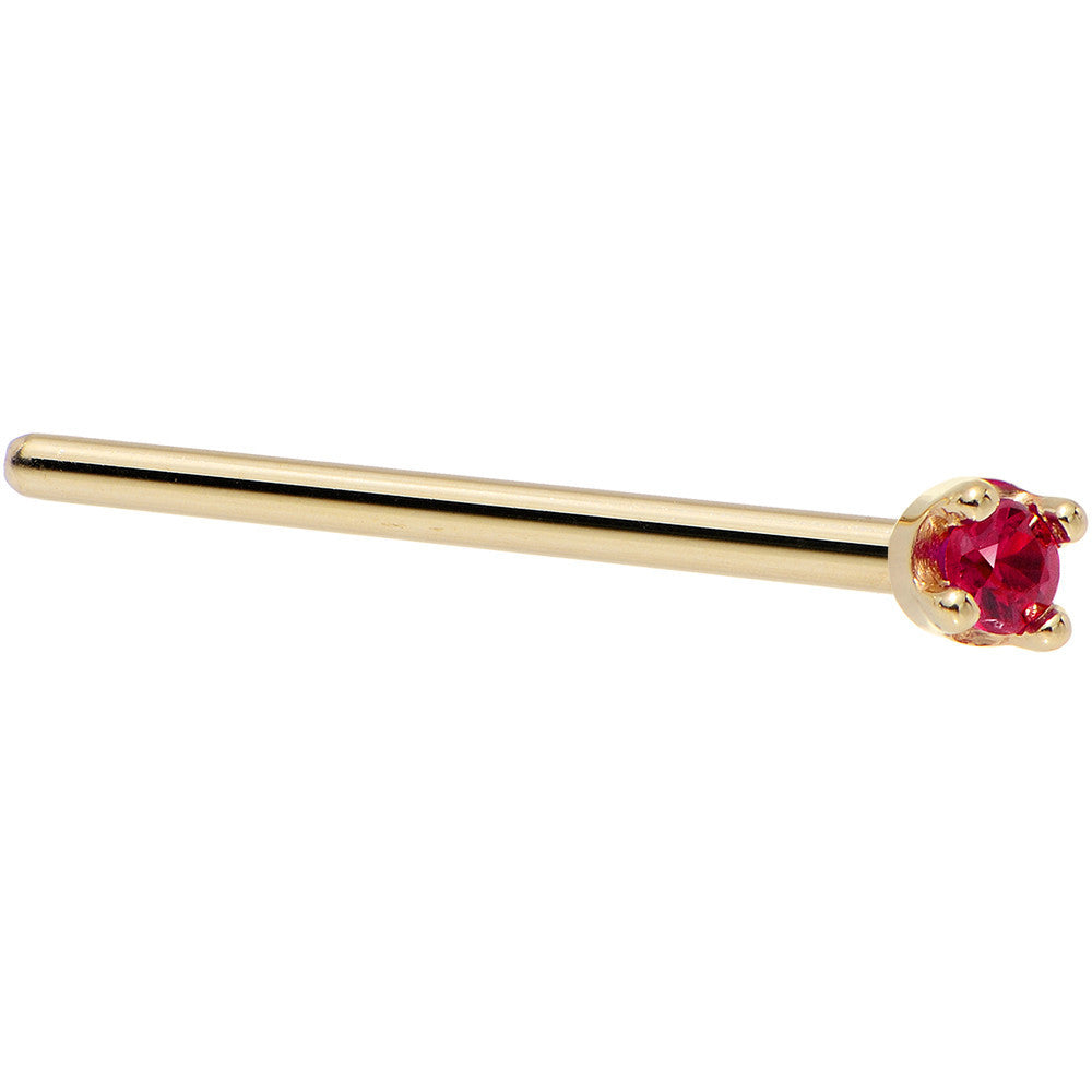 BodyCandy Solid 14K Yellow Gold 1.5mm Diamond Cut Genuine Ruby Nose Ring — feature highlight