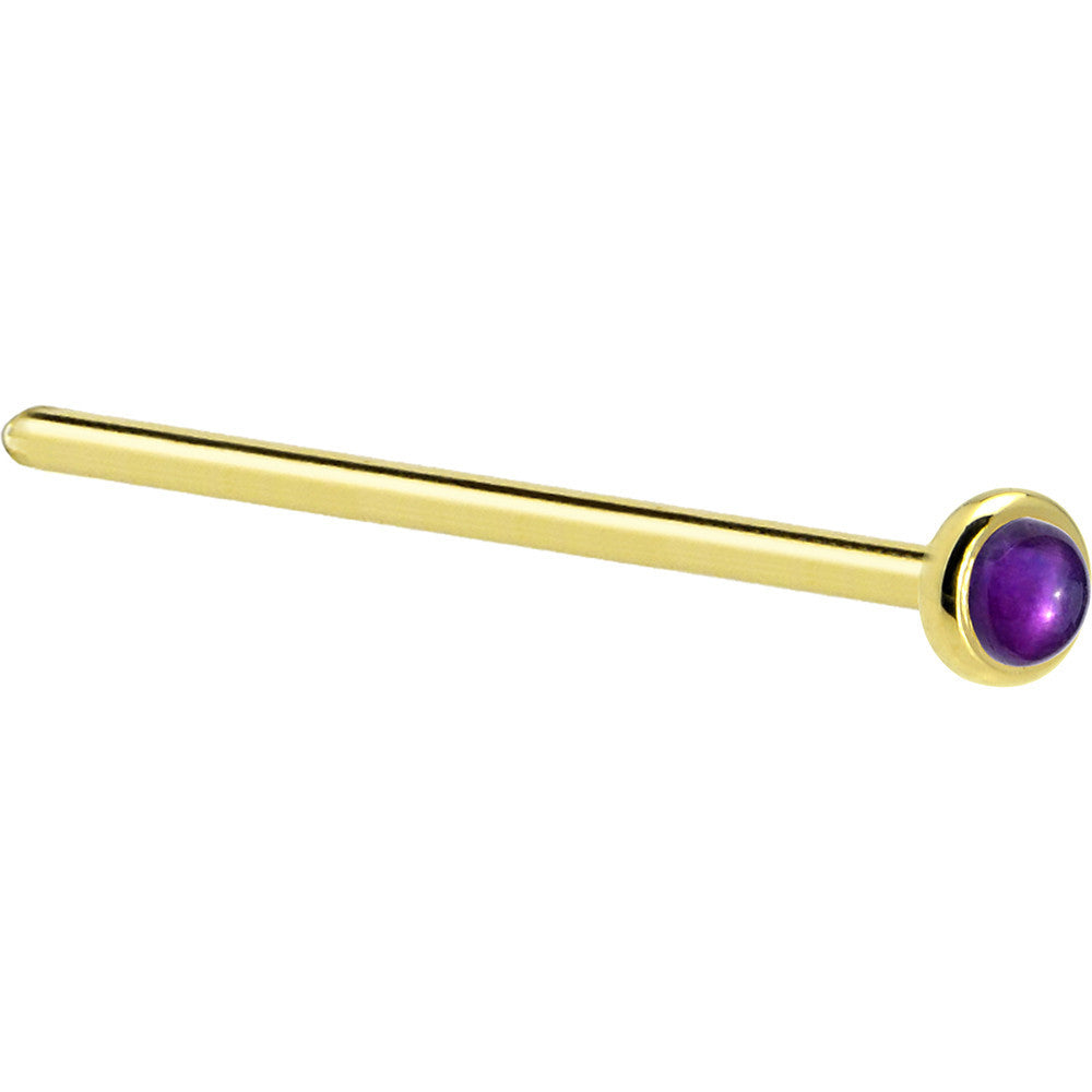 BodyCandy Solid 14K Yellow Gold 2mm Genuine Amethyst Nose Ring — back view