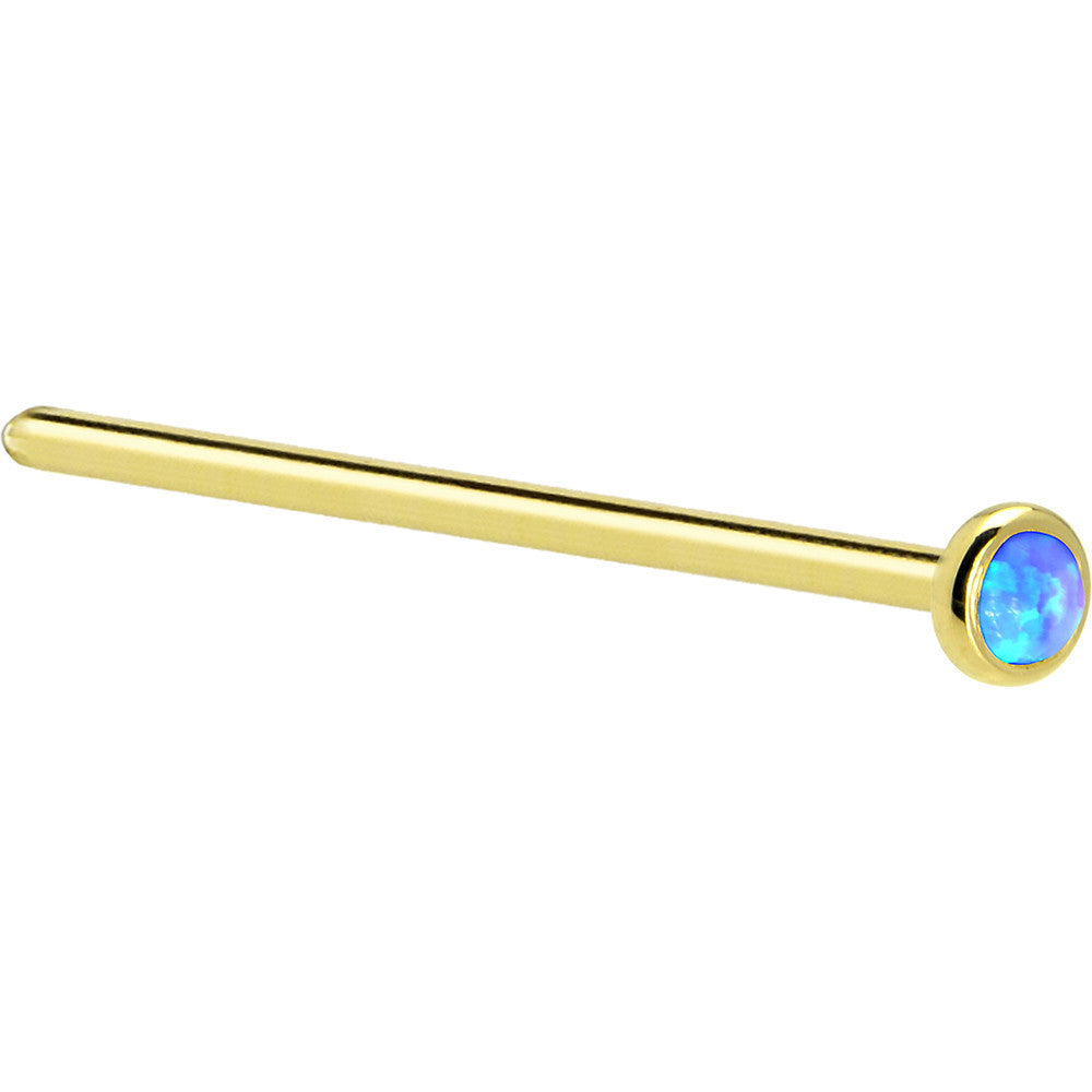 BodyCandy Solid 14K Yellow Gold 2mm Blue Synthetic Opal Nose Ring — alternative angle