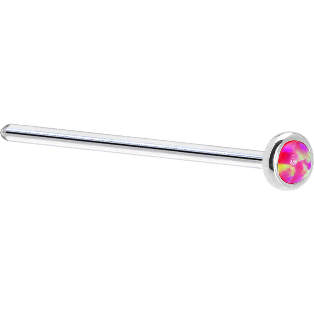 BodyCandy Solid 14K White Gold 2mm Brilliant Pink Synthetic Opal Nose Ring — back view