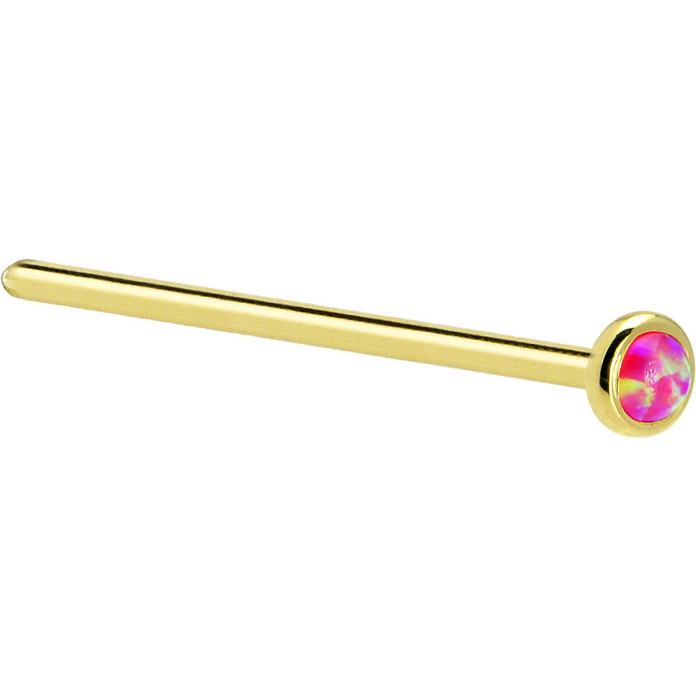 BodyCandy Solid 14K Yellow Gold 2mm Brilliant Pink Synthetic Opal Nose Ring — alternative angle