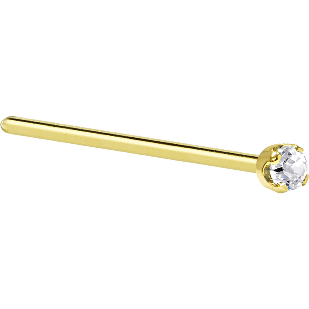 BodyCandy Solid 14K Yellow Gold 2mm Clear Cubic Zirconia Nose Ring — in-use photo