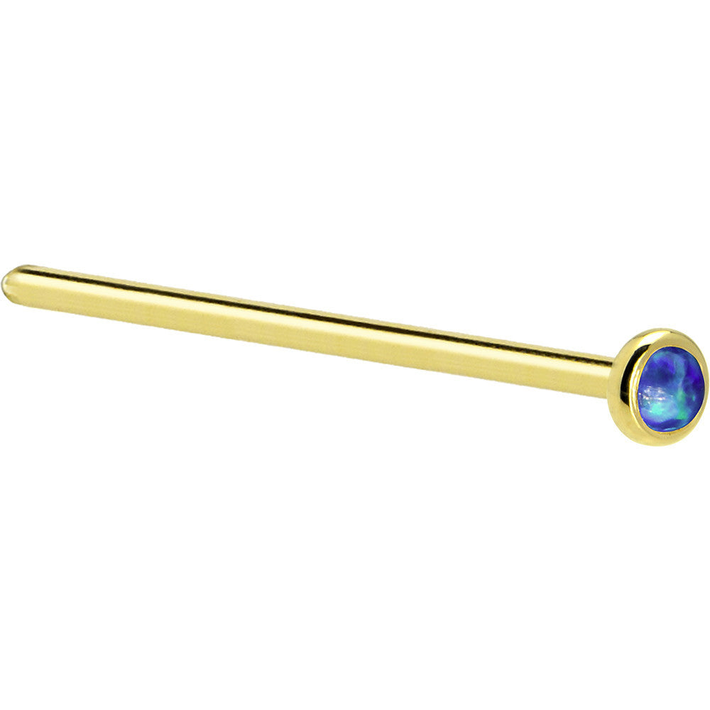 BodyCandy Solid 14K Yellow Gold 2mm Dark Blue Synthetic Opal Nose Ring — alternative angle