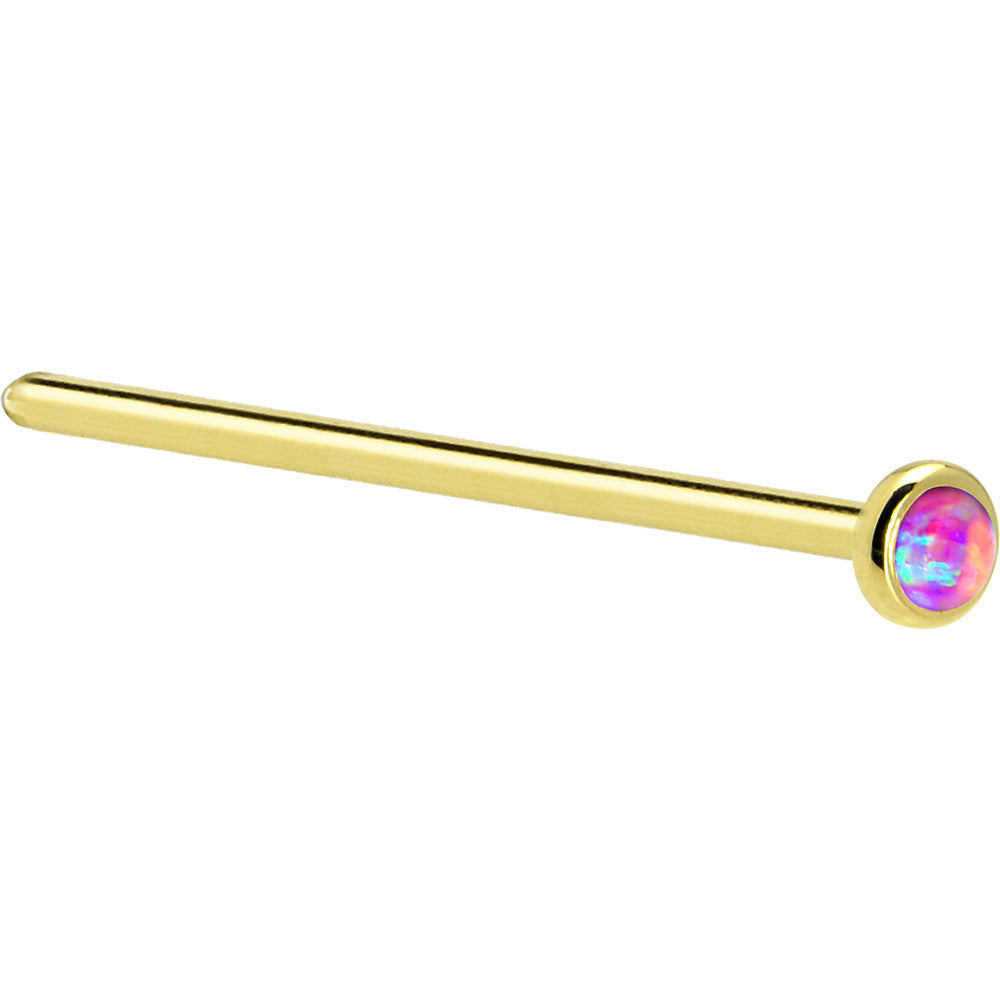 BodyCandy Solid 14K Yellow Gold 2mm Fuchsia Synthetic Opal Nose Ring — alternative angle