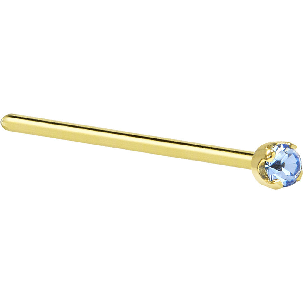 BodyCandy Solid 14K Yellow Gold 2mm Light Blue Cubic Zirconia Nose Ring — alternative angle