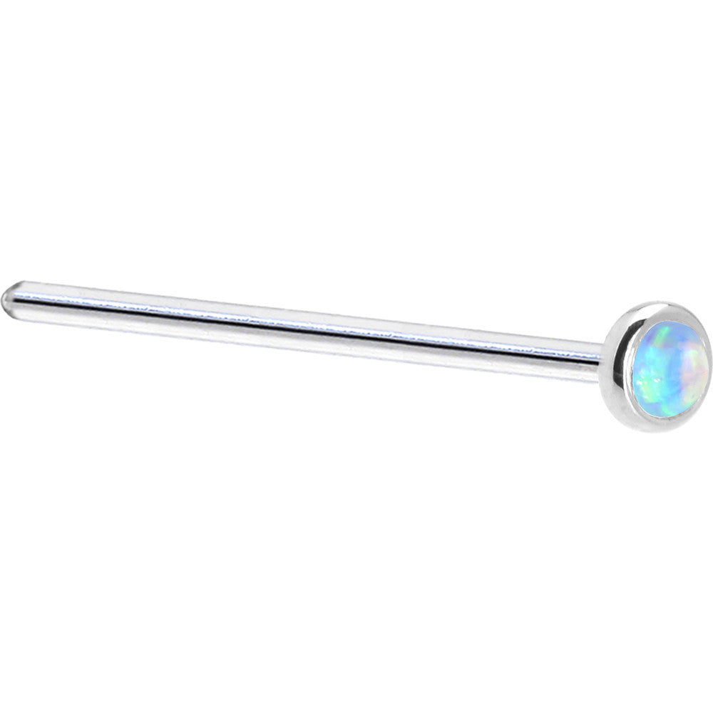 BodyCandy Solid 14K White Gold 2mm Light Blue Synthetic Opal Nose Ring — alternative angle