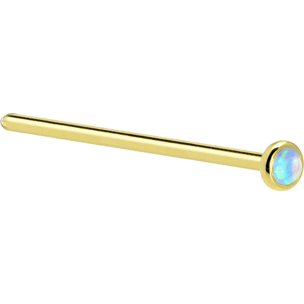 BodyCandy Solid 14K Yellow Gold 2mm Light Blue Synthetic Opal Nose Ring — alternative angle