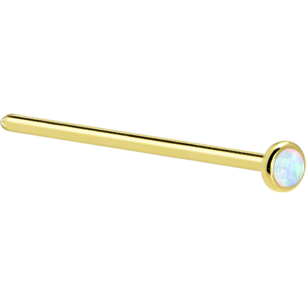 BodyCandy Solid 14K Yellow Gold 2mm Synthetic Opal Nose Ring — alternative angle