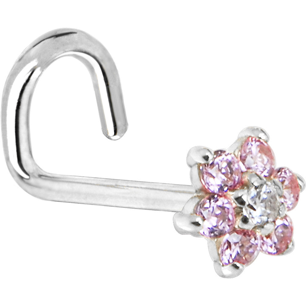 BodyCandy Solid 14K White Gold Pink and Clear Cubic Zirconia Flower Nose Ring — lifestyle context