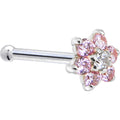 BodyCandy Solid 14K White Gold Pink and Clear Cubic Zirconia Flower Nose Ring — side view