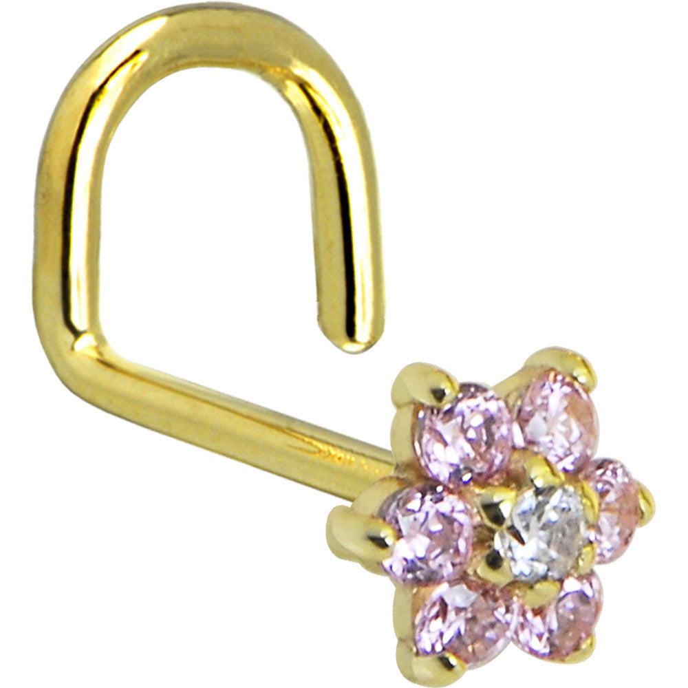 BodyCandy Solid 14K Yellow Gold Pink and Clear Cubic Zirconia Flower Nose Ring — lifestyle context