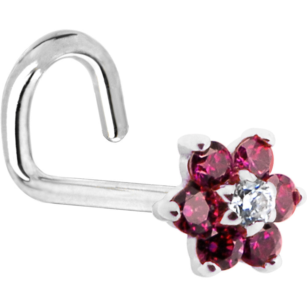 BodyCandy Solid 14K White Gold Red and Clear Cubic Zirconia Flower Nose Ring — lifestyle context