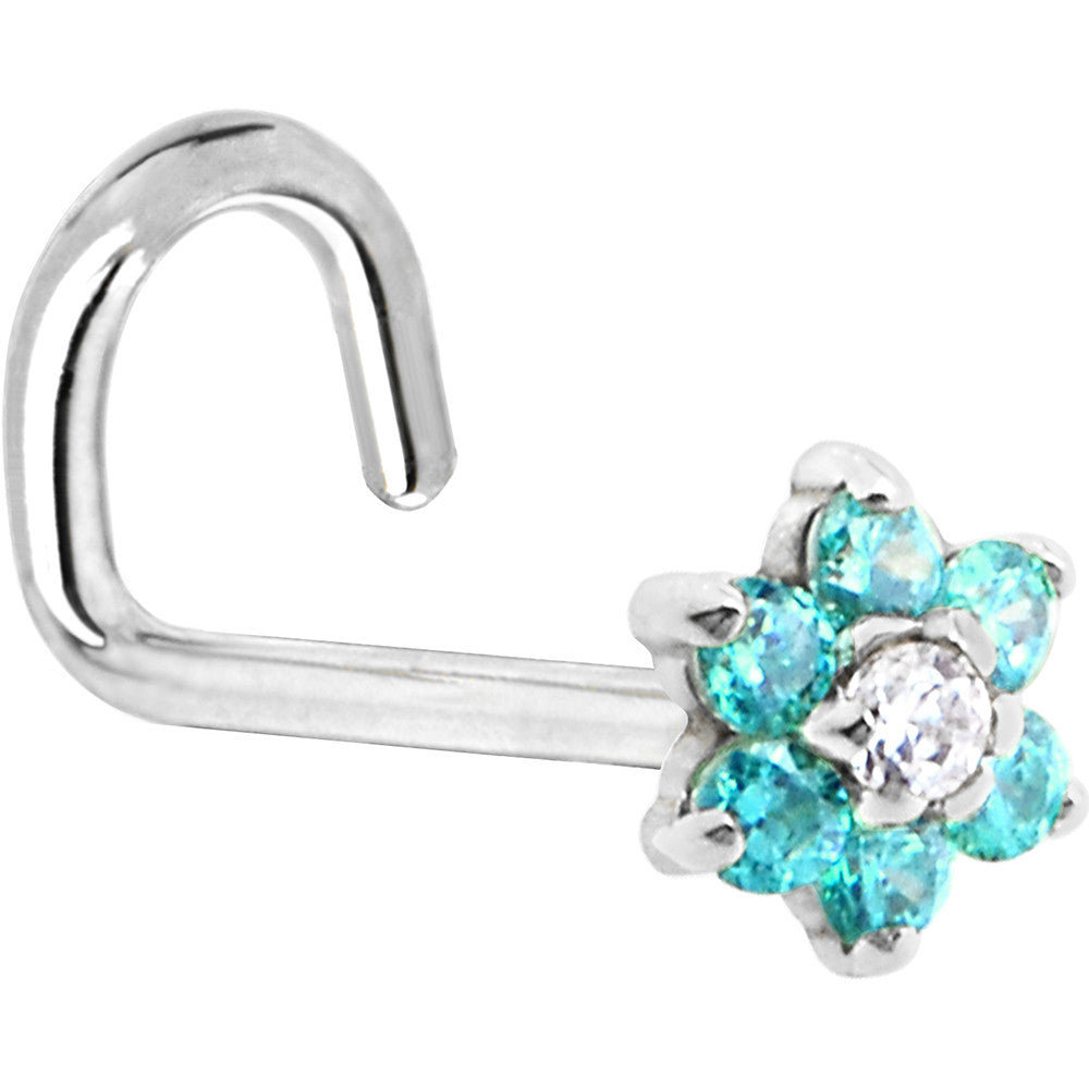 BodyCandy Solid 14K White Gold Mint Green and Clear Cubic Zirconia Flower Nose Ring — lifestyle context