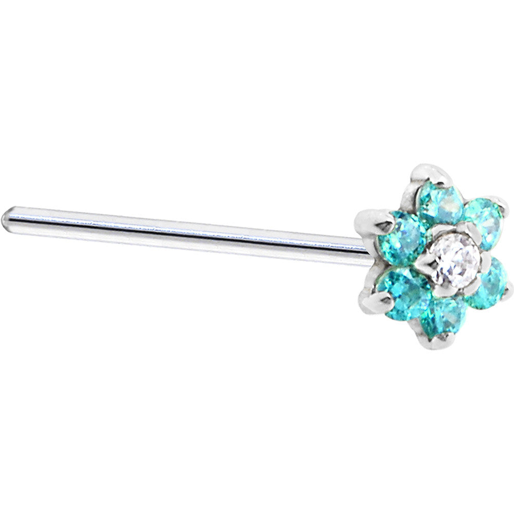 BodyCandy Solid 14K White Gold Mint Green and Clear Cubic Zirconia Flower Nose Ring — alternative angle