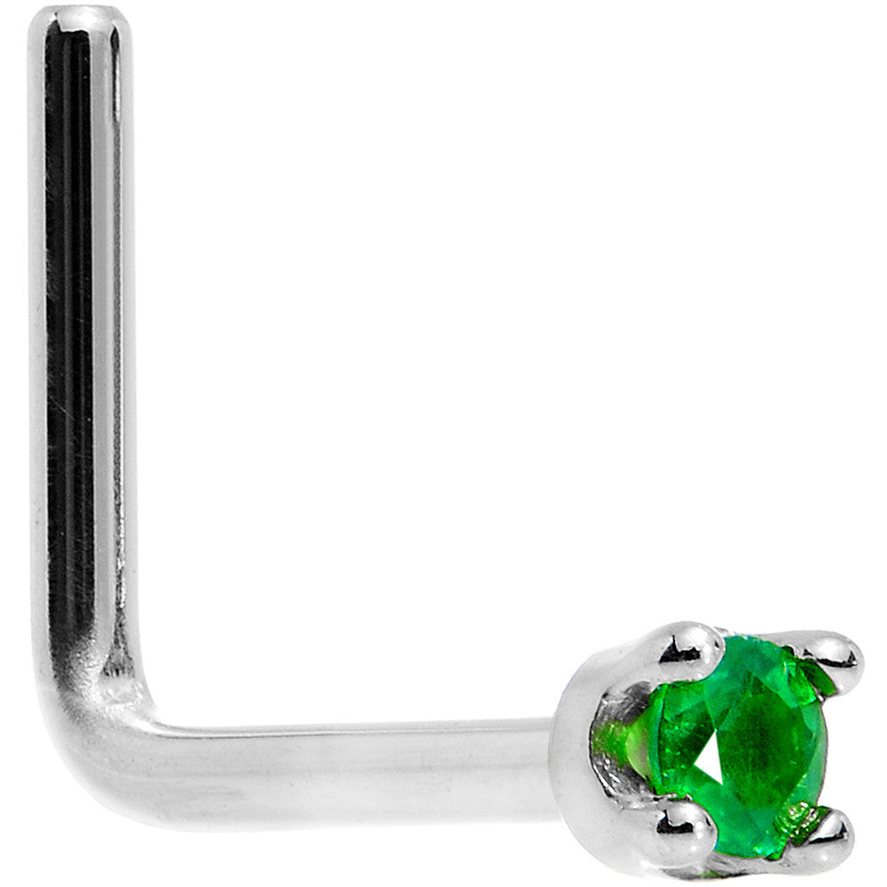 BodyCandy Solid 14K White Gold 1.5mm Genuine Emerald Nose Ring — flat-lay composition