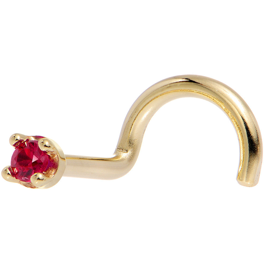 BodyCandy Solid 14K Yellow Gold 1.5mm Diamond Cut Genuine Ruby Nose Ring — flat-lay composition