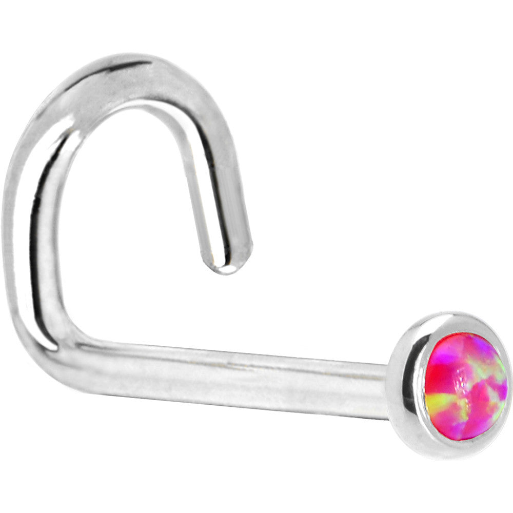 BodyCandy Solid 14K White Gold 2mm Brilliant Pink Synthetic Opal Nose Ring — alternative angle