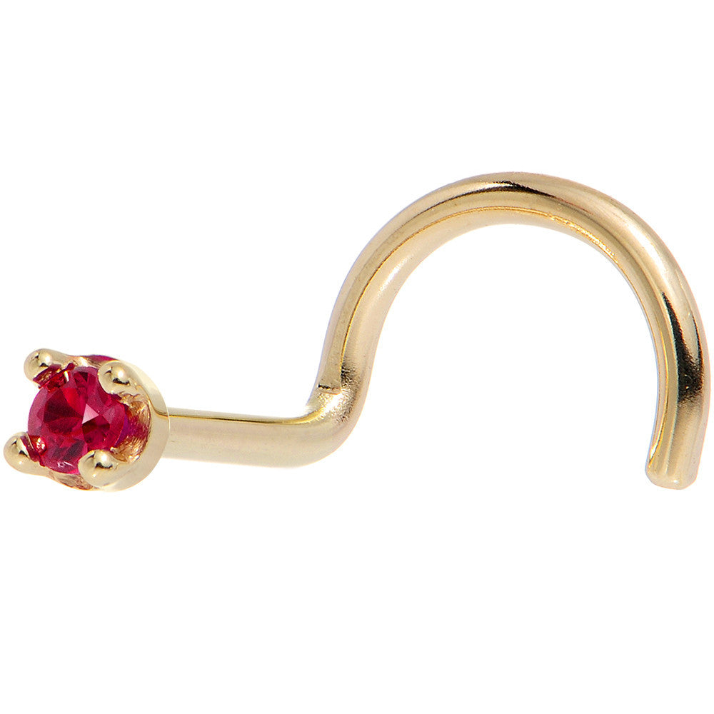 BodyCandy Solid 14K Yellow Gold 1.5mm Diamond Cut Genuine Ruby Nose Ring — main product shot