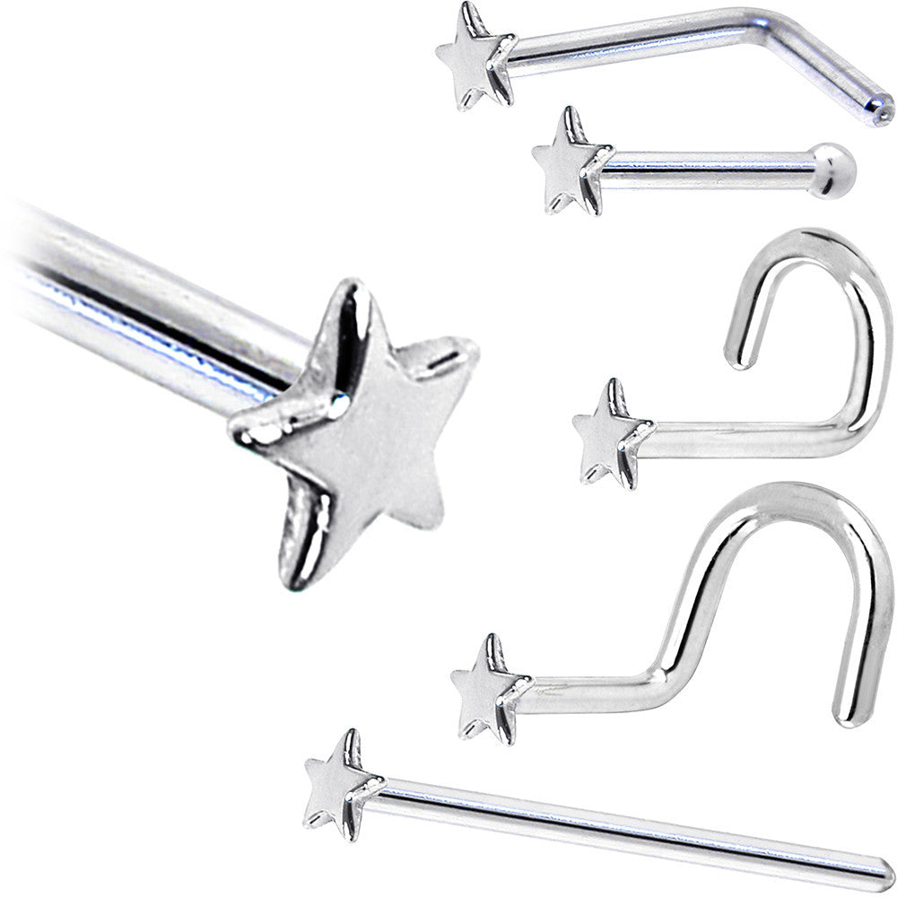 BodyCandy Solid 14K White Gold Star Nose Ring — in-use photo